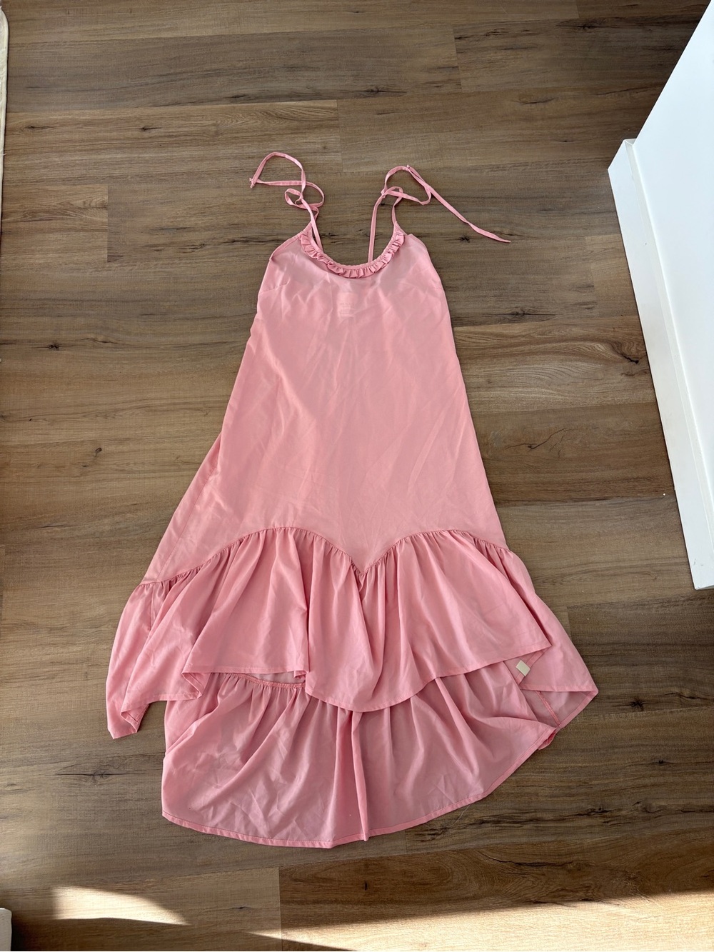 Bululu resort wear athletica Girls' Pink Ruffle-Hem Tie-Shoulder Dress